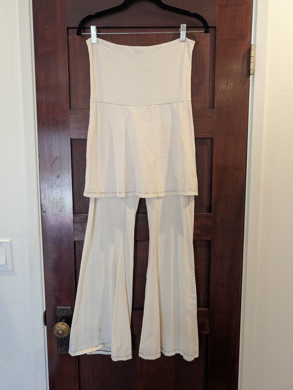Small Natural Bohemian Folk Skirted Bootleg Pants In Hemp Cotton Blend
